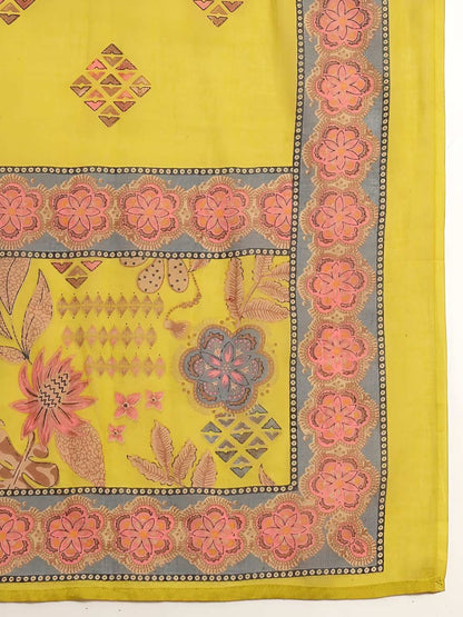 Women Floral Printed Cotton Kurta with Trousers & Dupatta