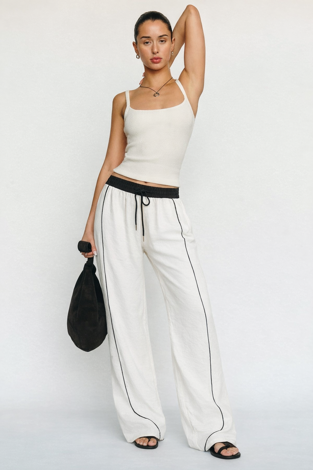 Drawstring Wide Leg Pants - White