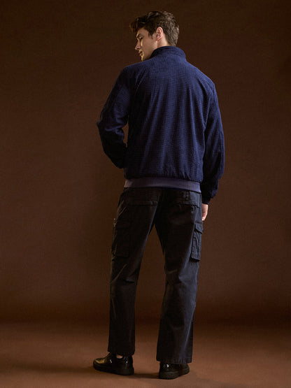 Dark Blue Solid Straight Fit Functional & Stylish Cargo Pant