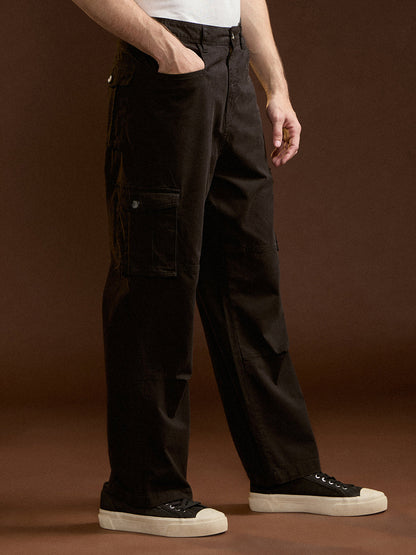 Black Solid Straight Fit Functional & Stylish Cargo Pant