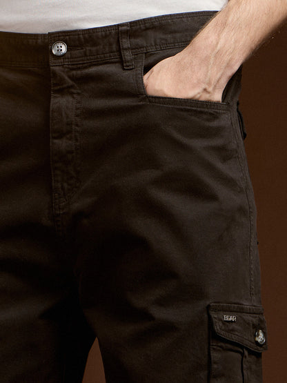Black Solid Straight Fit Functional & Stylish Cargo Pant