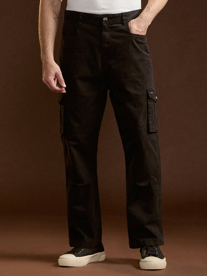 Black Solid Straight Fit Functional & Stylish Cargo Pant
