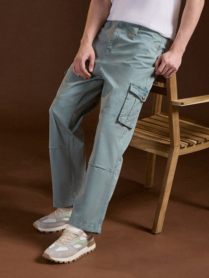 Light Green Solid Straight Fit Functional & Stylish Cargo Pant