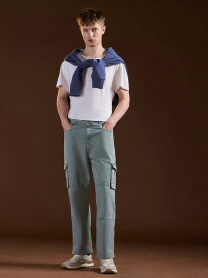 Light Green Solid Straight Fit Functional & Stylish Cargo Pant