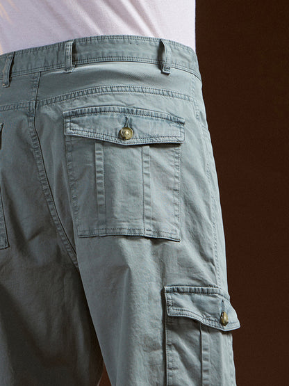 Light Green Solid Straight Fit Functional & Stylish Cargo Pant