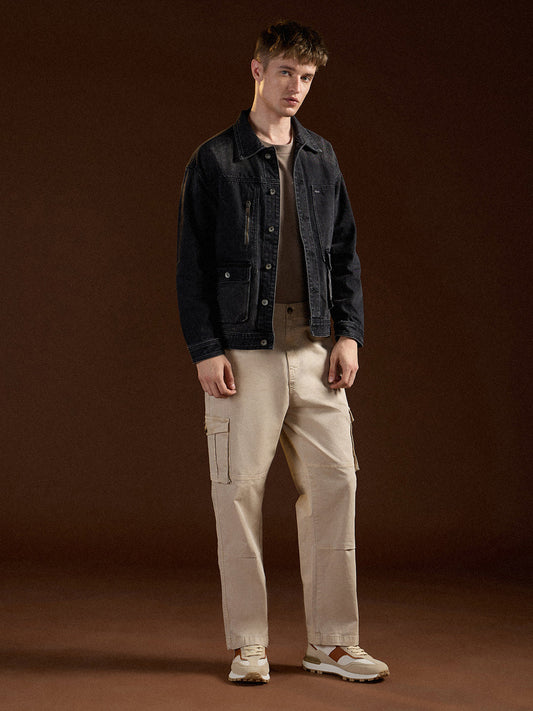 Cream Solid Straight Fit Functional & Stylish Cargo Pant