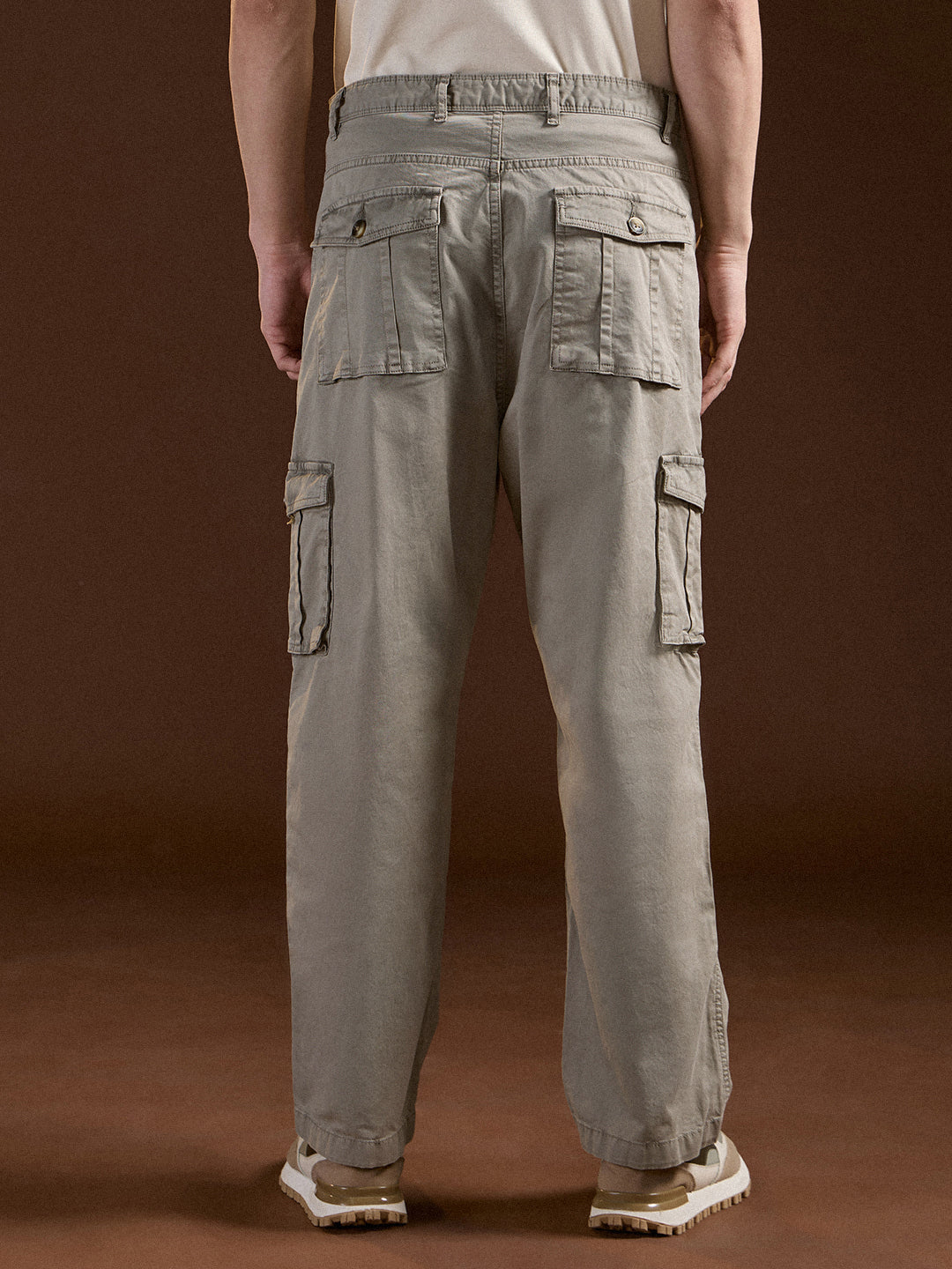 Beige Solid Straight Fit Functional & Stylish Cargo Pant