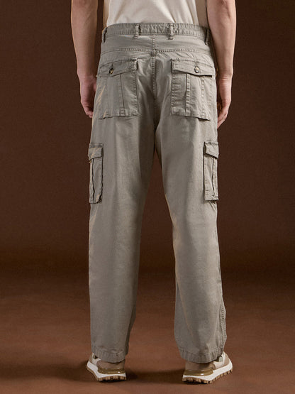 Beige Solid Straight Fit Functional & Stylish Cargo Pant