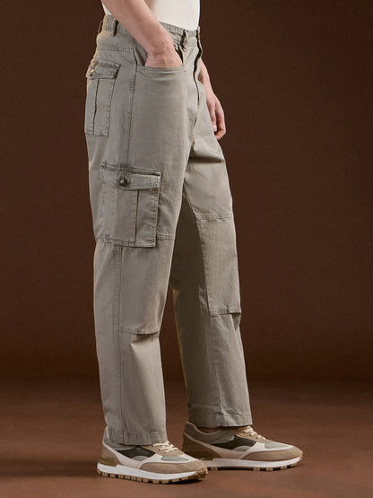 Beige Solid Straight Fit Functional & Stylish Cargo Pant