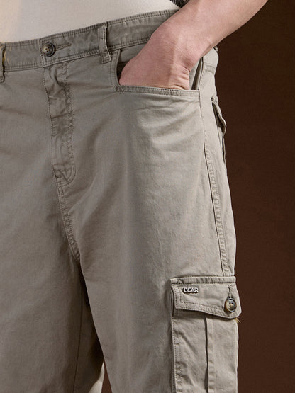 Beige Solid Straight Fit Functional & Stylish Cargo Pant