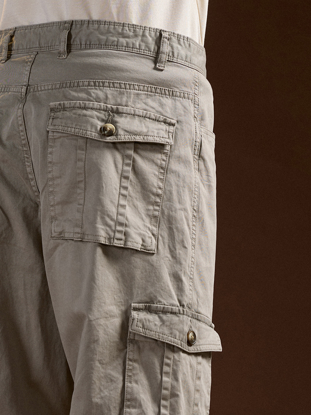 Beige Solid Straight Fit Functional & Stylish Cargo Pant