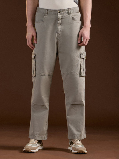 Beige Solid Straight Fit Functional & Stylish Cargo Pant