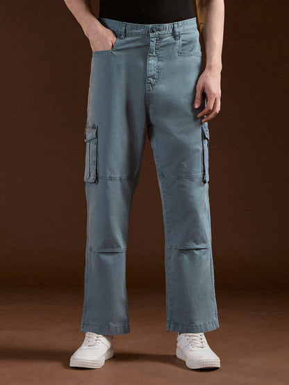 Teal Solid Straight Fit Functional & Stylish Cargo Pant