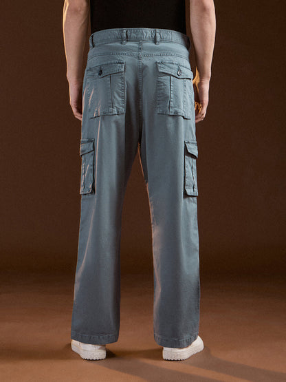 Teal Solid Straight Fit Functional & Stylish Cargo Pant