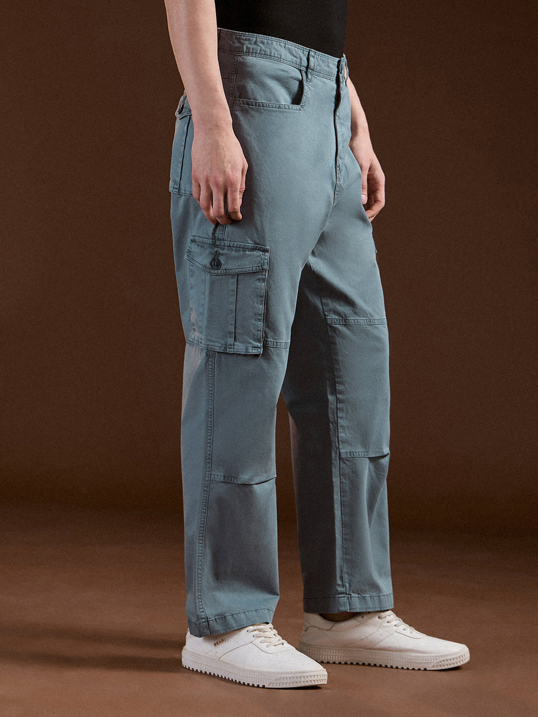 Teal Solid Straight Fit Functional & Stylish Cargo Pant