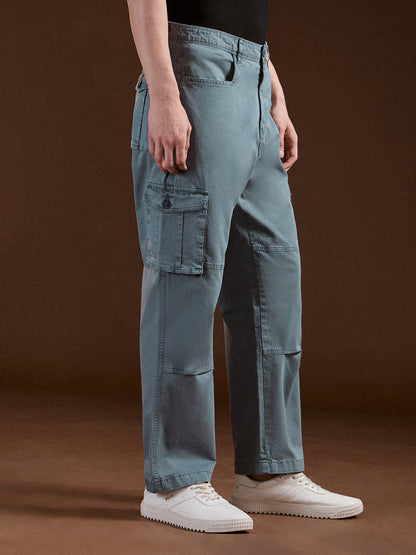 Teal Solid Straight Fit Functional & Stylish Cargo Pant