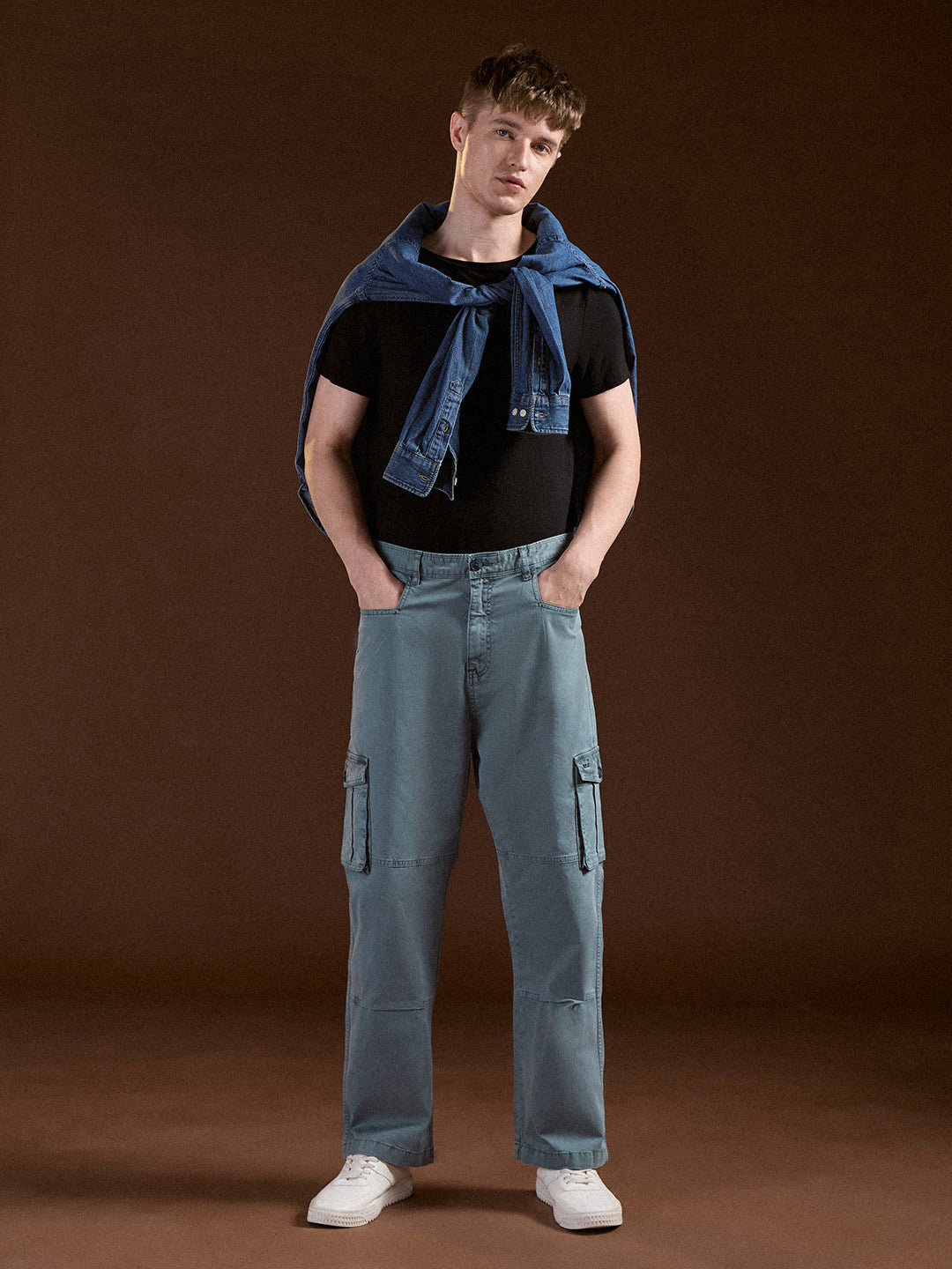 Teal Solid Straight Fit Functional & Stylish Cargo Pant