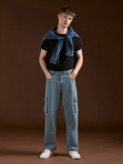 Teal Solid Straight Fit Functional & Stylish Cargo Pant