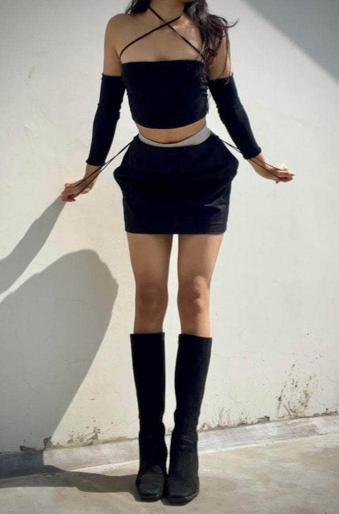 Black Poplin Mini Skirt