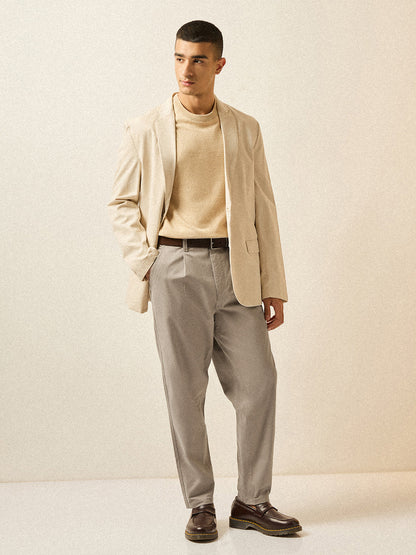 Beige Solid Cropped Carrot Fit Casual Chino Trouser