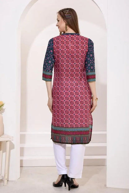 Black And Pink Long Cotton Kurti | Digital Print Ethnic Wear For Women | Comfortable & Stylish Outfit