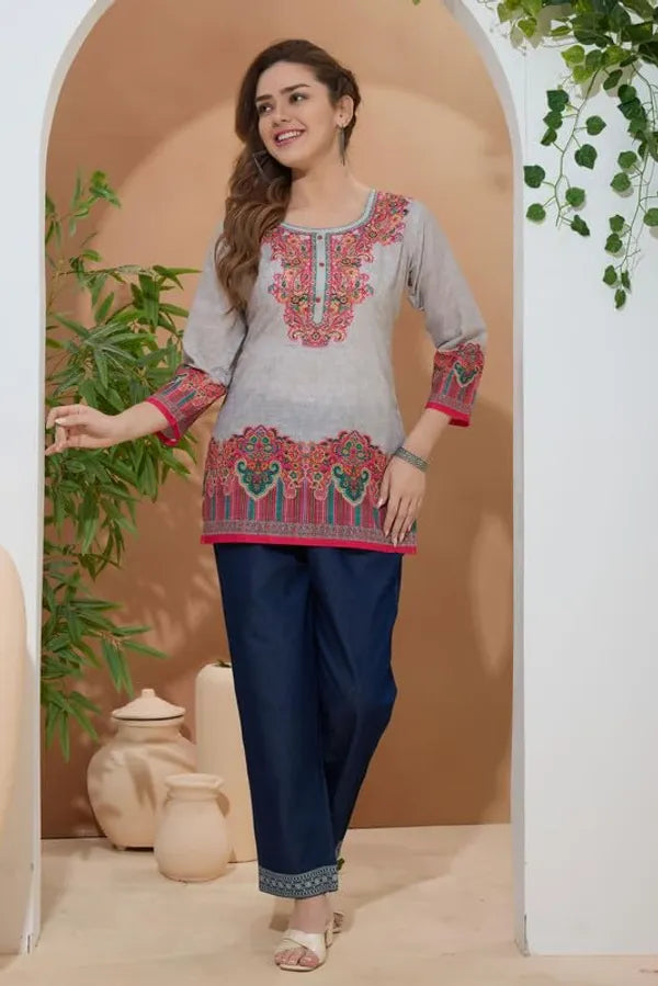 Women's Ethnic Print Cotton Short Kurti