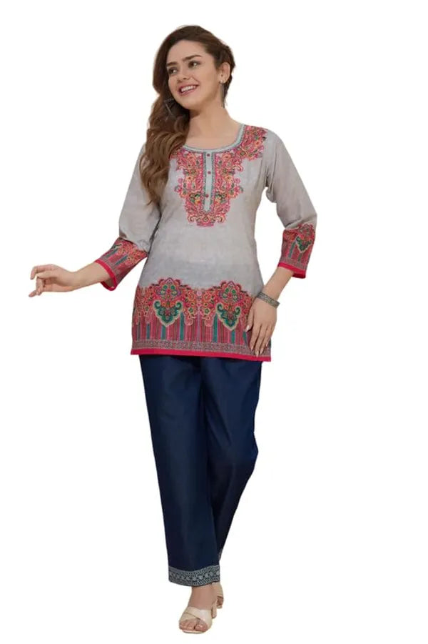 Women's Ethnic Print Cotton Short Kurti