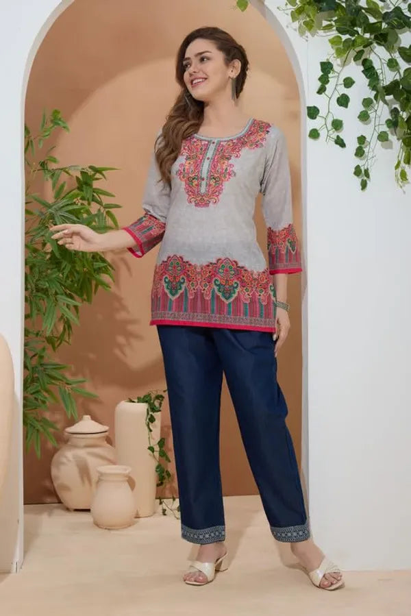 Women's Ethnic Print Cotton Short Kurti