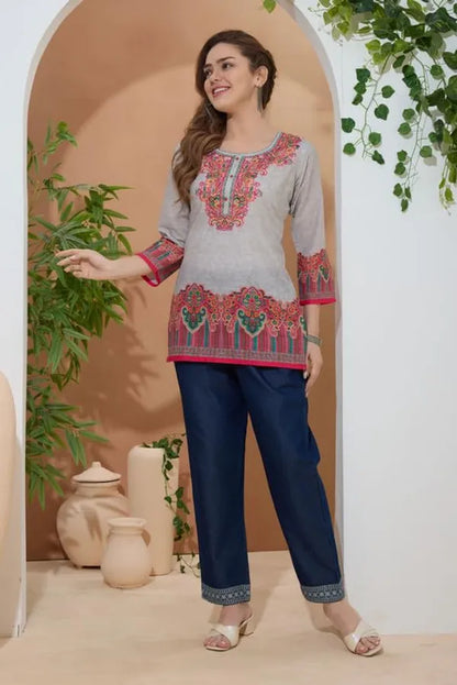 Women's Ethnic Print Cotton Short Kurti