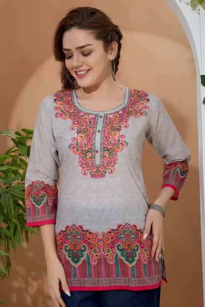 Women's Ethnic Print Cotton Short Kurti