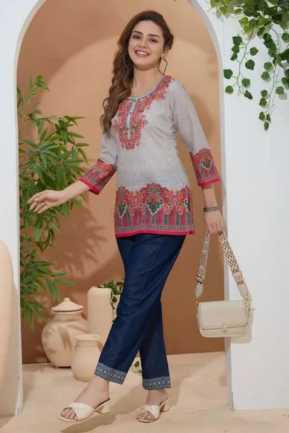 Women's Ethnic Print Cotton Short Kurti