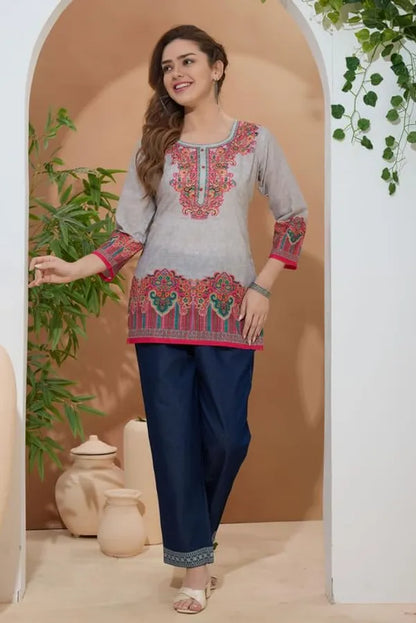 Women's Ethnic Print Cotton Short Kurti