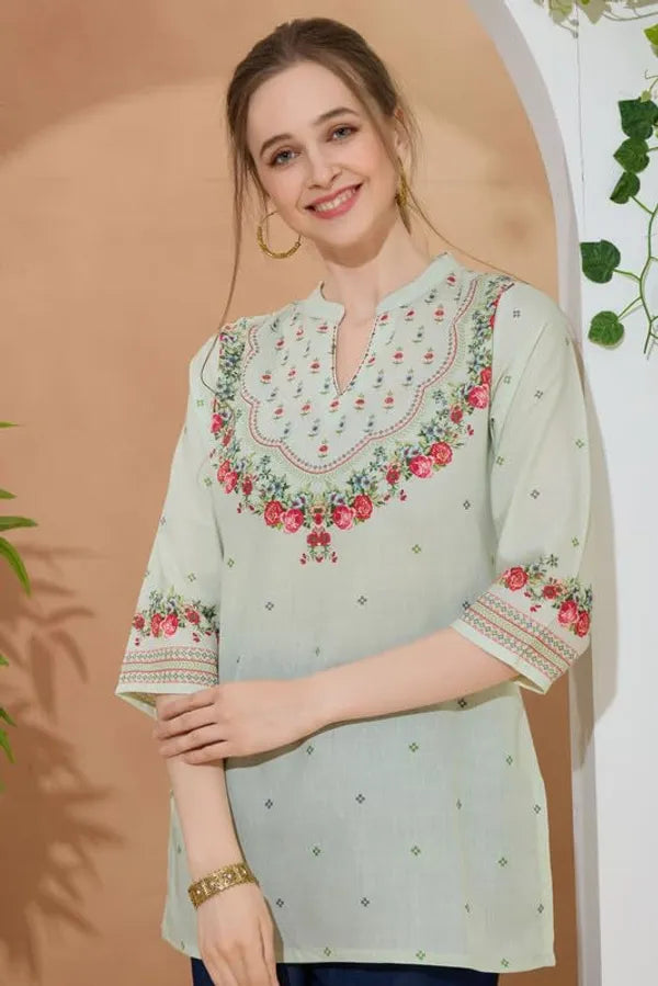 Women's Ethnic Print Cotton Short Kurti