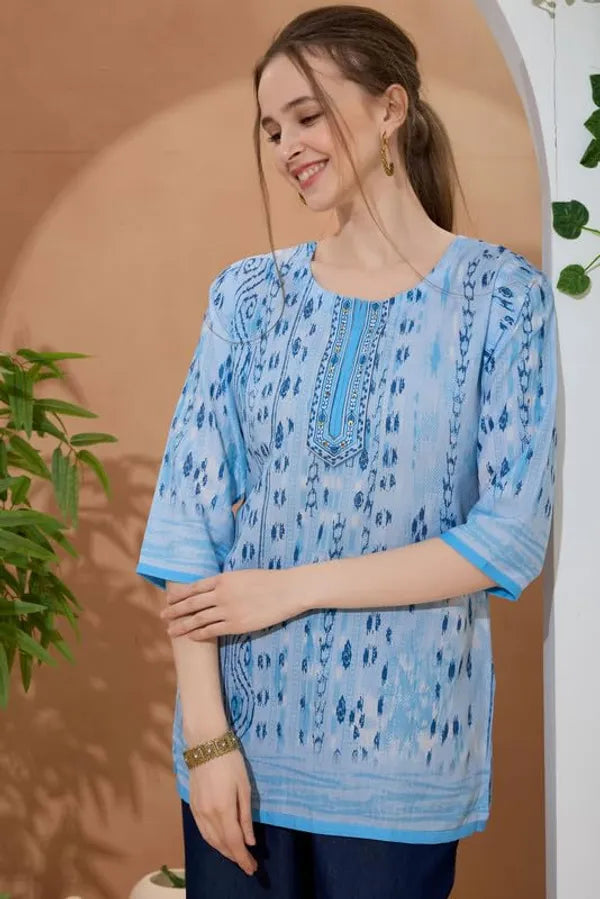 Women's Ethnic Print Cotton Short Kurti
