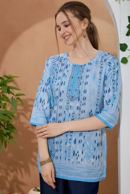 Women's Ethnic Print Cotton Short Kurti
