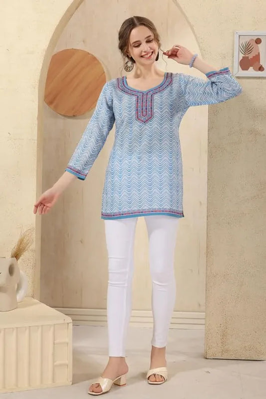 Women's Ethnic Print Cotton Short Kurti