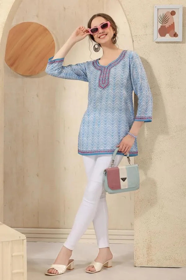 Women's Ethnic Print Cotton Short Kurti