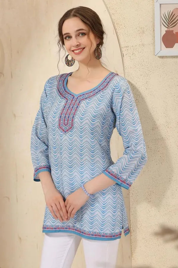 Women's Ethnic Print Cotton Short Kurti