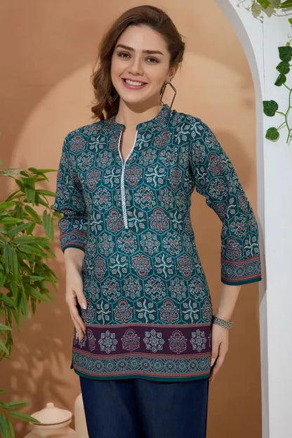 Women's Ethnic Print Cotton Short Kurti