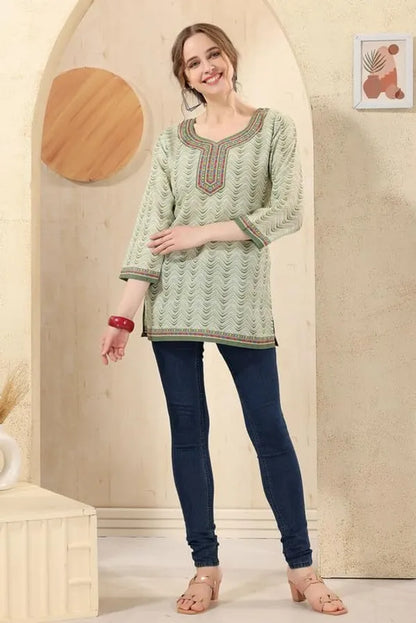 Women's Ethnic Print Cotton Short Kurti