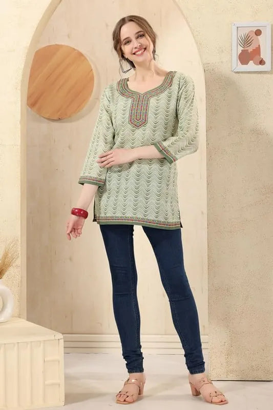 Women's Ethnic Print Cotton Short Kurti