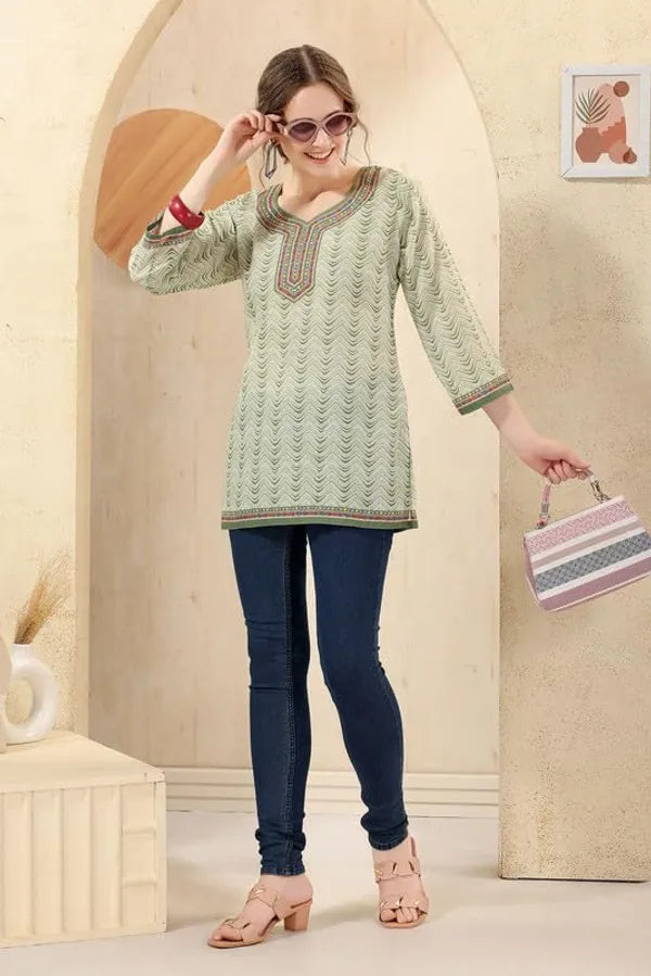 Women's Ethnic Print Cotton Short Kurti