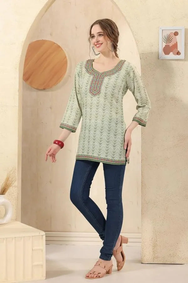 Women's Ethnic Print Cotton Short Kurti