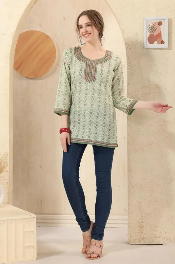 Women's Ethnic Print Cotton Short Kurti