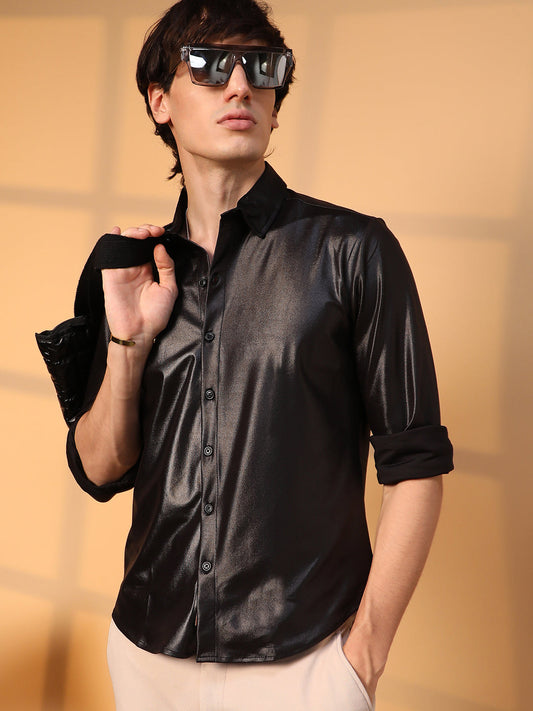 Obsidian Black Solid Suede Shirt