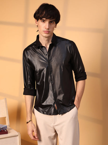 Obsidian Black Solid Suede Shirt