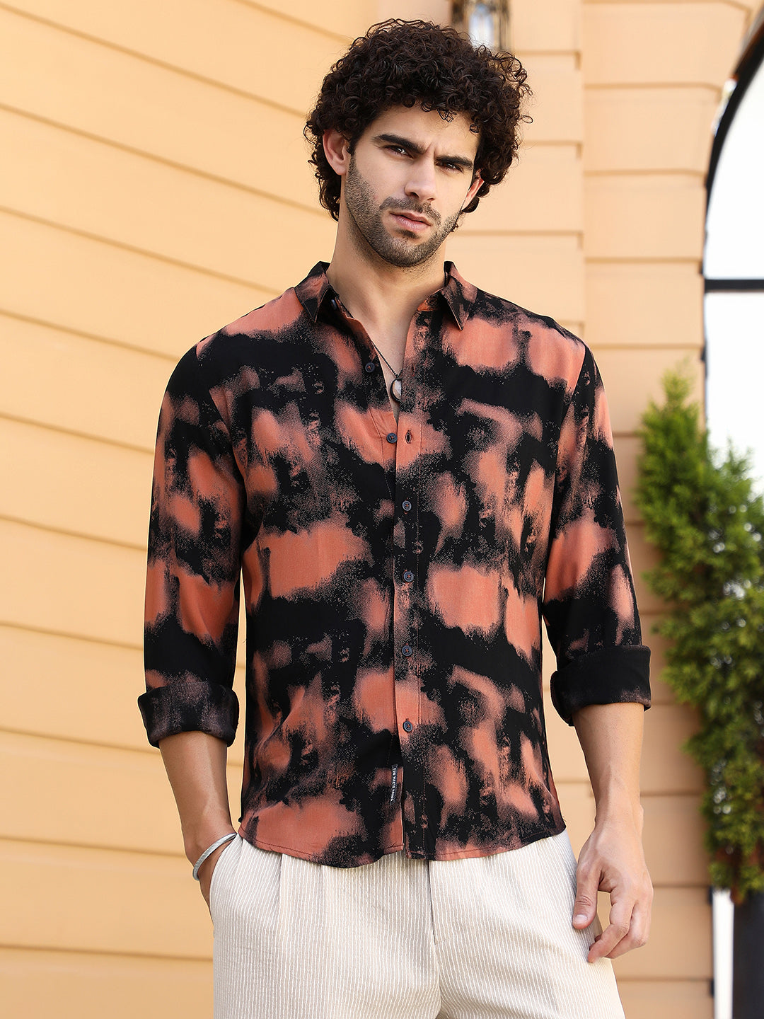 Smudged-Block Regular Shirt