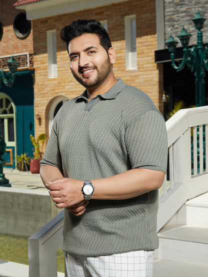 Rhombus-Knit Polo T-Shirt