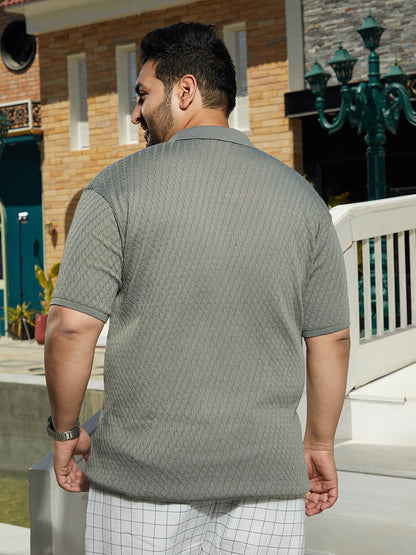 Rhombus-Knit Polo T-Shirt