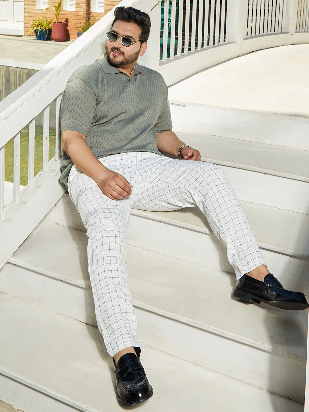 Rhombus-Knit Polo T-Shirt